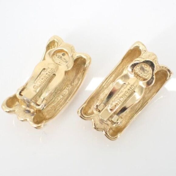 Vintage Givenchy Gold Clip-On Earrings – Textured Hoop Design, Signed - Picture 2 of 3